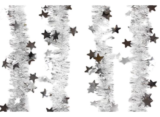 Girlanda Noel gwiazdki srebrna Ø5,5 cm z aplikacją Ø12 cm, 2 m