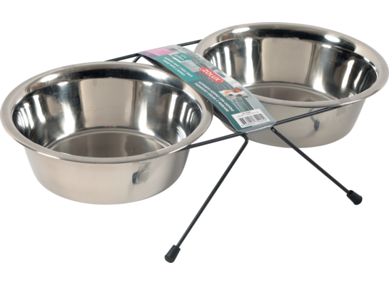 Zestaw 2 miski Inox 1,3 l + stojak metalowy ZOLUX