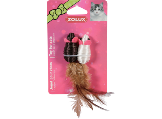 Zabawki dla kota - 2 myszy z piórkami 5 cm ZOLUX