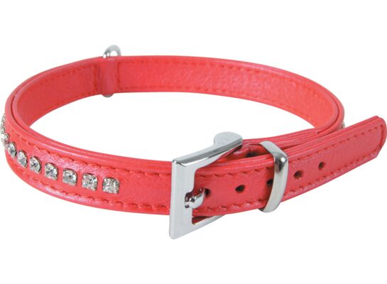 Obroża skórzana z cyrkoniami VICTORIA 35 cm czerwony ZOLUX