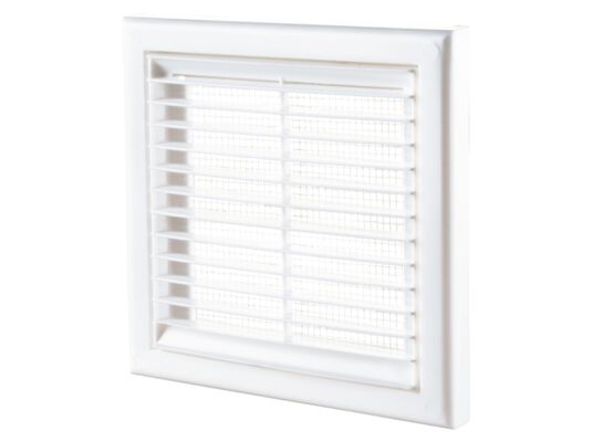 Kratka wentylacyjna z siatką i kołnierzem 100 mm biała