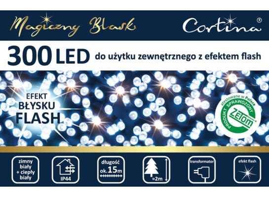 Lampki choinkowe LED 300 zimny + ciepły biały Flesh zewnętrzne 