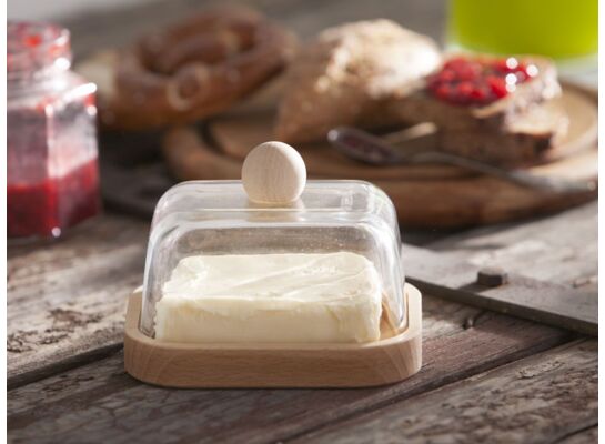 Maselnica drewniana ze szklaną pokrywą 13,5 cm