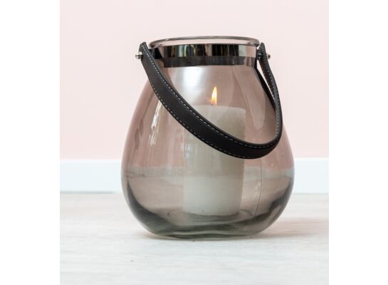 Lampion szklany z rączką czarny 18 x 22 cm