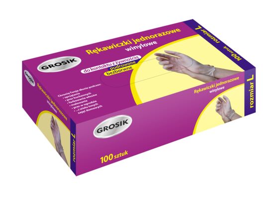 Rękawiczki winylowe rozmiar L 100 szt. Grosik