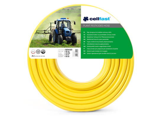 Wąż zbrojony do środków ochrony roślin 12,5 x 3,0 mm 50 m żółty Cellfast