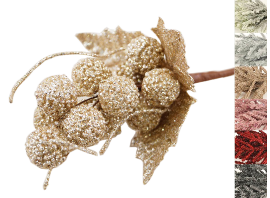 Gałązka ozdobna brokat 16 cm mix