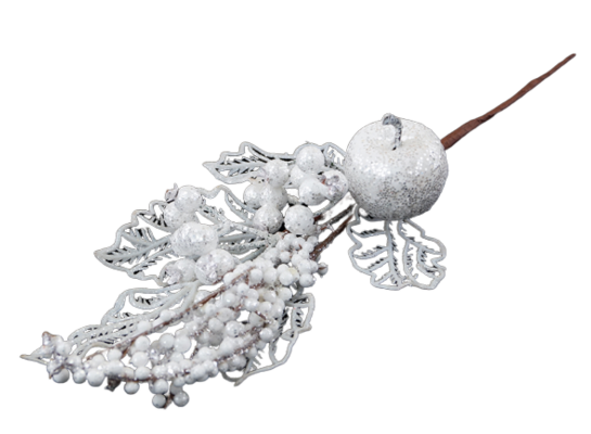 Gałązka brokatowa z jabłkiem 32 cm mix