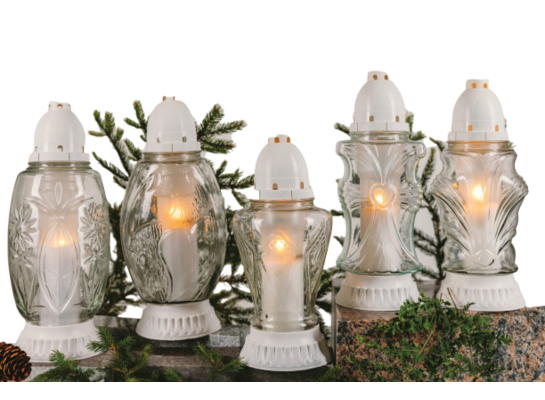 Znicz szklany 100 g wys.28 cm mix