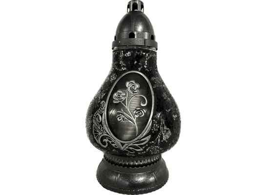 Znicz witraż Karafa Rose ROSE1 36 cm czarno-srebrny Ilumini