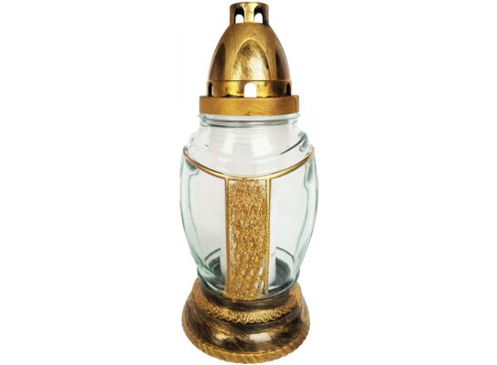 Znicz szklany z wkładem 70 g 24 cm /złotysrebrny