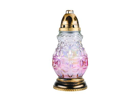 Znicz szklany z wkładem 180 g różowy efekt tęczy 36 cm