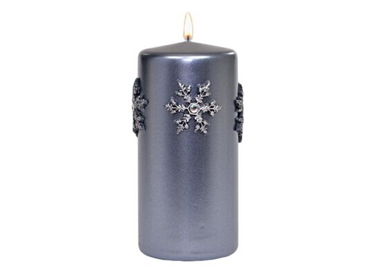 Świeca pieńkowa Christmas Time 15 cm szara metalik