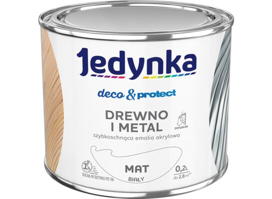 Farba akrylowa Jedynka Deco&Protect Drewno i Metal Mat Biały 0,2 l