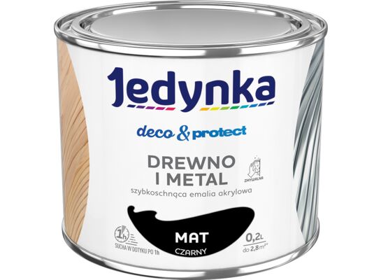 Farba akrylowa Jedynka Deco&Protect Drewno i Metal Mat Czarny 0,2 l