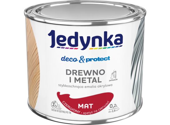 Farba akrylowa Jedynka Deco&Protect Drewno i Metal Mat Czerwony 0,2 l