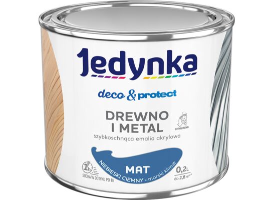 Farba akrylowa Jedynka Deco&Protect Drewno i Metal Mat Niebieski Ciemny 0,2 l