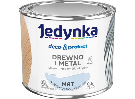Farba akrylowa Jedynka Deco&Protect Drewno i Metal Mat Niebieski Jasny 0,2 l