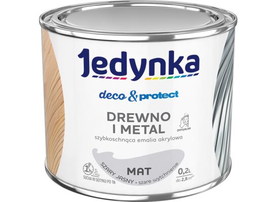 Farba akrylowa Jedynka Deco&Protect Drewno i Metal Mat Szary Jasny 0,2 l