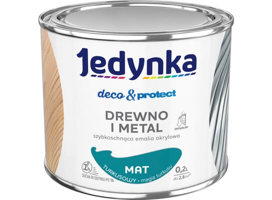 Farba akrylowa Jedynka Deco&Protect Drewno i Metal Mat Turkusowy 0,2 l