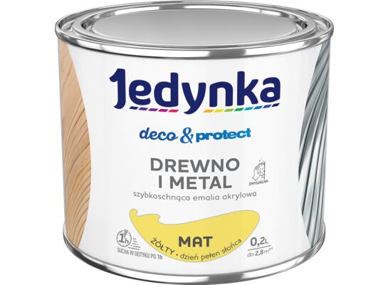 Farba akrylowa Jedynka Deco&Protect Drewno i Metal Mat Żółty 0,2 l