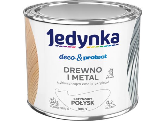 Farba akrylowa Jedynka Deco&Protect Drewno i Metal Satynowy Połysk Biały 0,2 l