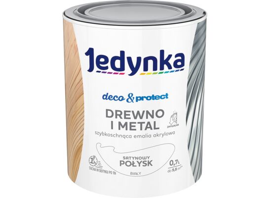 Farba akrylowa Jedynka Deco&Protect Drewno i Metal Satynowy Połysk Biały 0,7 l