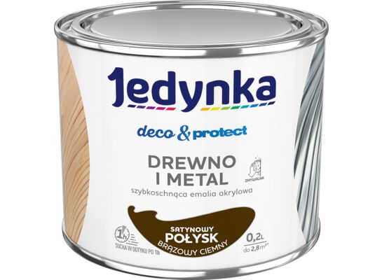 Farba akrylowa Jedynka Deco&Protect Drewno i Metal Satynowy Połysk Brązowy Ciemny 0,2 l