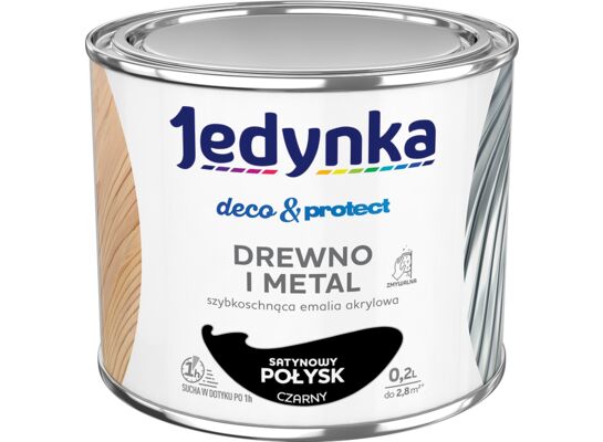 Farba akrylowa Jedynka Deco&Protect Drewno i Metal Satynowy Połysk Czarny 0,2 l