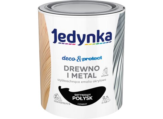 Farba akrylowa Jedynka Deco&Protect Drewno i Metal Satynowy Połysk Czarny 0,7 l
