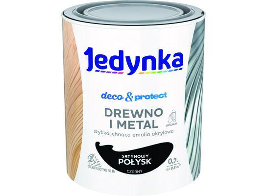 Farba akrylowa Jedynka Deco&Protect Drewno i Metal Satynowy Połysk Czarny 0,7 l