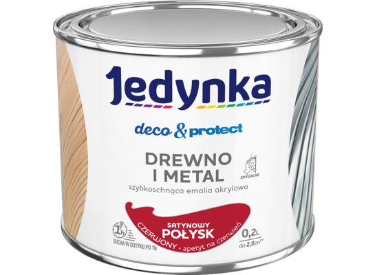 Farba akrylowa Jedynka Deco&Protect Drewno i Metal Satynowy Połysk Czerwony 0,2 l