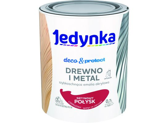 Farba akrylowa Jedynka Deco&Protect Drewno i Metal Satynowy Połysk Czerwony 0,7 l