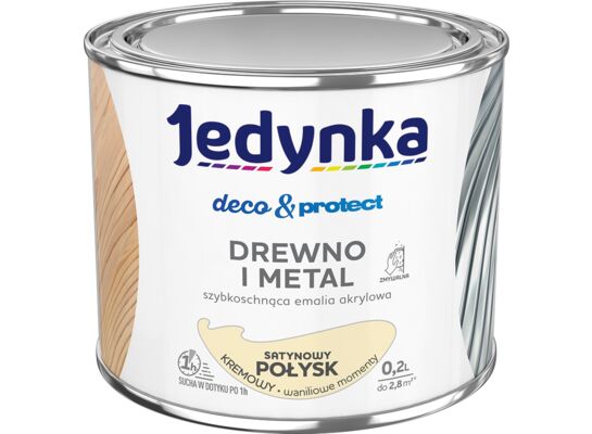 Farba akrylowa Jedynka Deco&Protect Drewno i Metal Satynowy Połysk Kremowy 0,2 l
