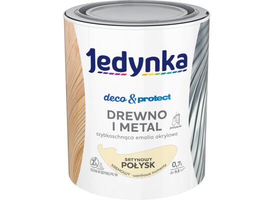 Farba akrylowa Jedynka Deco&Protect Drewno i Metal Satynowy Połysk Kremowy 0,7 l