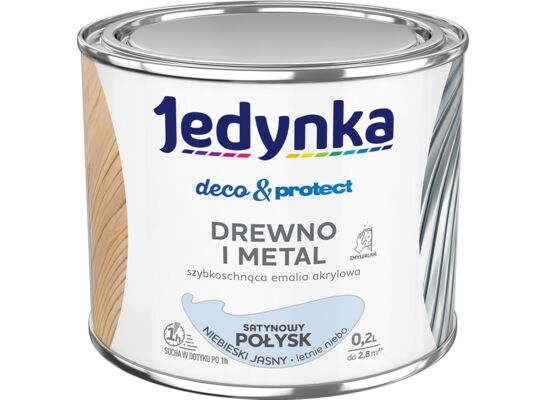 Farba akrylowa Jedynka Deco&Protect Drewno i Metal Satynowy Połysk Niebieski Jasny 0,2 l