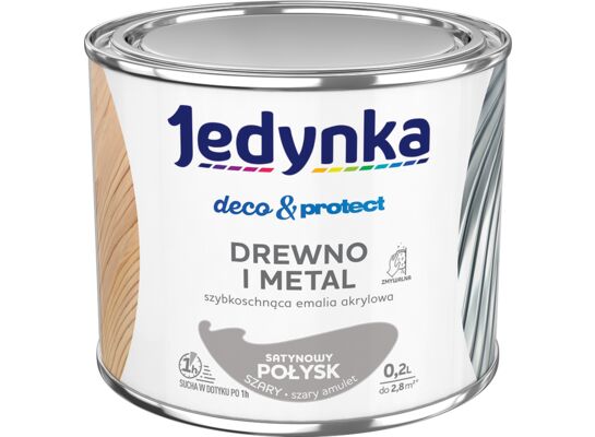 Farba akrylowa Jedynka Deco&Protect Drewno i Metal Satynowy Połysk Szary Jasny 0,2 l