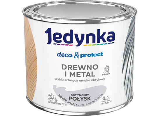 Farba akrylowa Jedynka Deco&Protect Drewno i Metal Satynowy Połysk Szary 0,2 l