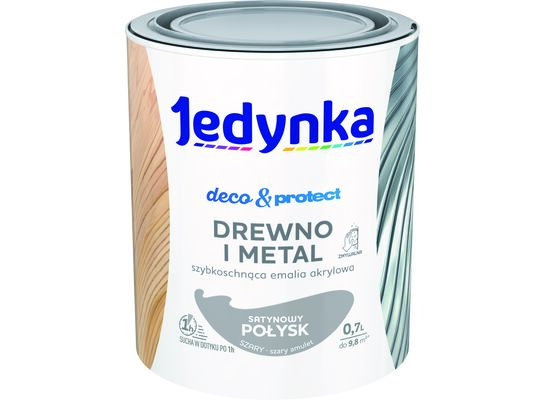 Farba akrylowa Jedynka Deco&Protect Drewno i Metal Satynowy Połysk Szary 0,7 l