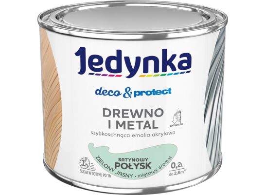 Farba akrylowa Jedynka Deco&Protect Drewno i Metal Satynowy Połysk Zielony Jasny 0,2 l