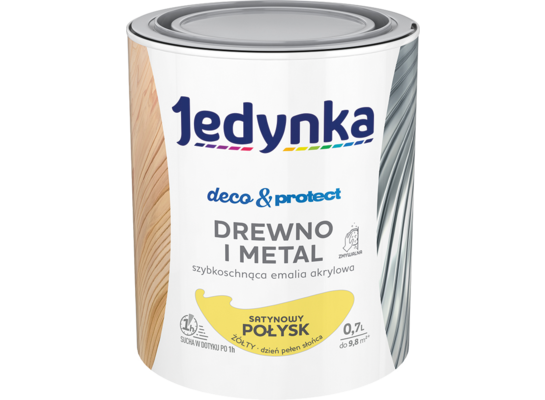 Farba akrylowa Jedynka Deco&Protect Drewno i Metal Satynowy Połysk żółty 0,7 l