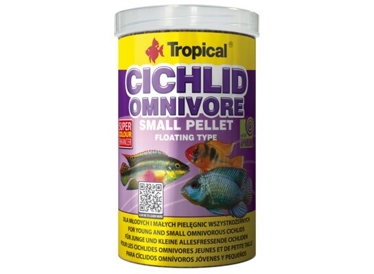 Pokarm dla ryb pływający Cichlid Omnivore Small Pellet 1000 ml / 360 g Tropical