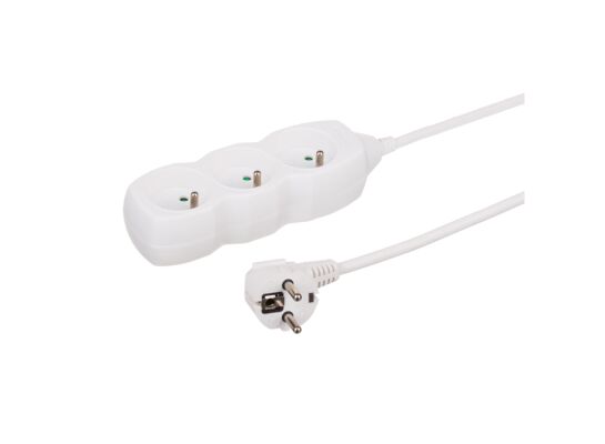 Przedłużacz 3-gniazdowy biały 3 m Duwi