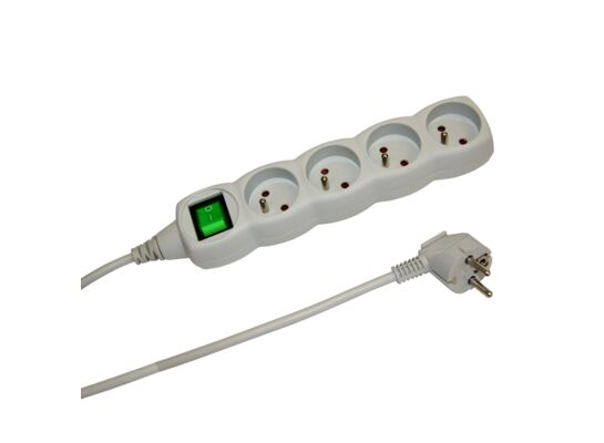 Przedłużacz 4-gniazdowy szary z łącznikiem 3 m Duwi