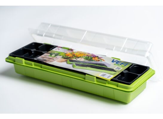 Miniszklarenki 47 x 16 cm z 18 doniczkami i przykryciem zielony 2 sztuki