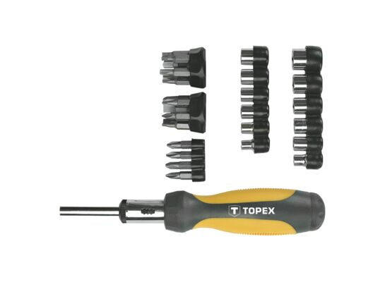 Końcówka wkrętakowa i nasadki z uchwytem, zestaw 29 sztuk TOPEX