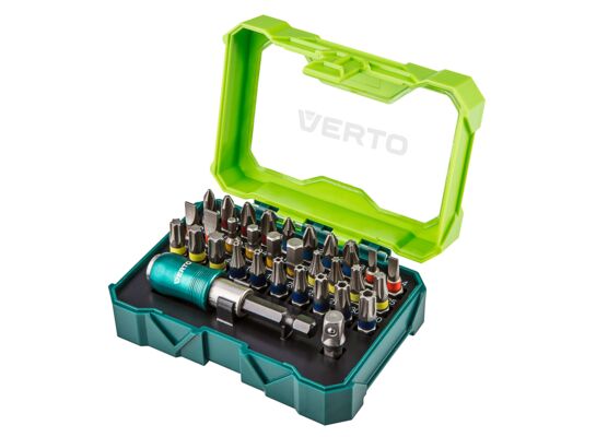 Zestaw bitów 32 sztuki, 25 mm - 4 x PH, 4 x PZ, 4 x SL, 4 x HEX, 7 x TX, 7 x TT + uchwyt magnetyczny VERTO