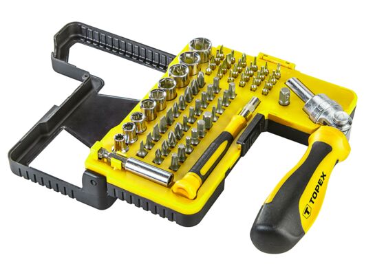 Końcówka wkrętakowa i nasadki z uchwytem, 68 sztuk TOPEX