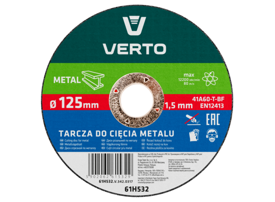 Tarcza tnąca do metalu 125 x 1,5 x 22,2 mm VERTO