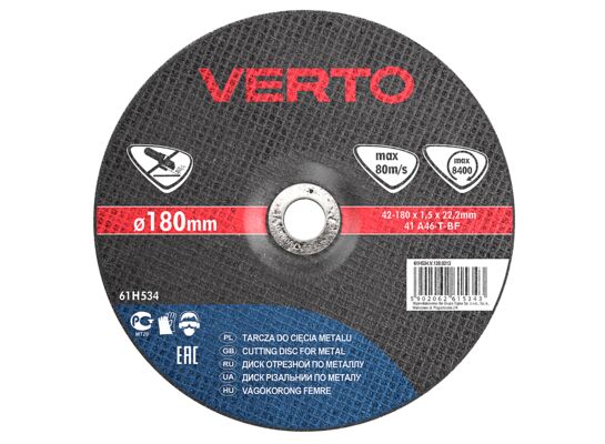 Tarcza tnąca do metalu 180 x 1,6 x 22,2 mm VERTO